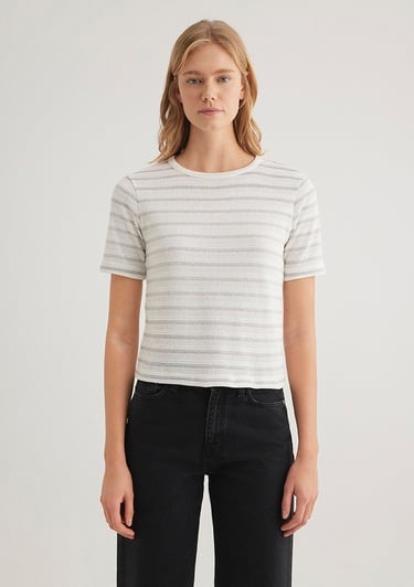  Mavi Gri Çizgili Ekru Tişört Slim Fit / Dar Kesim 1612126-88146