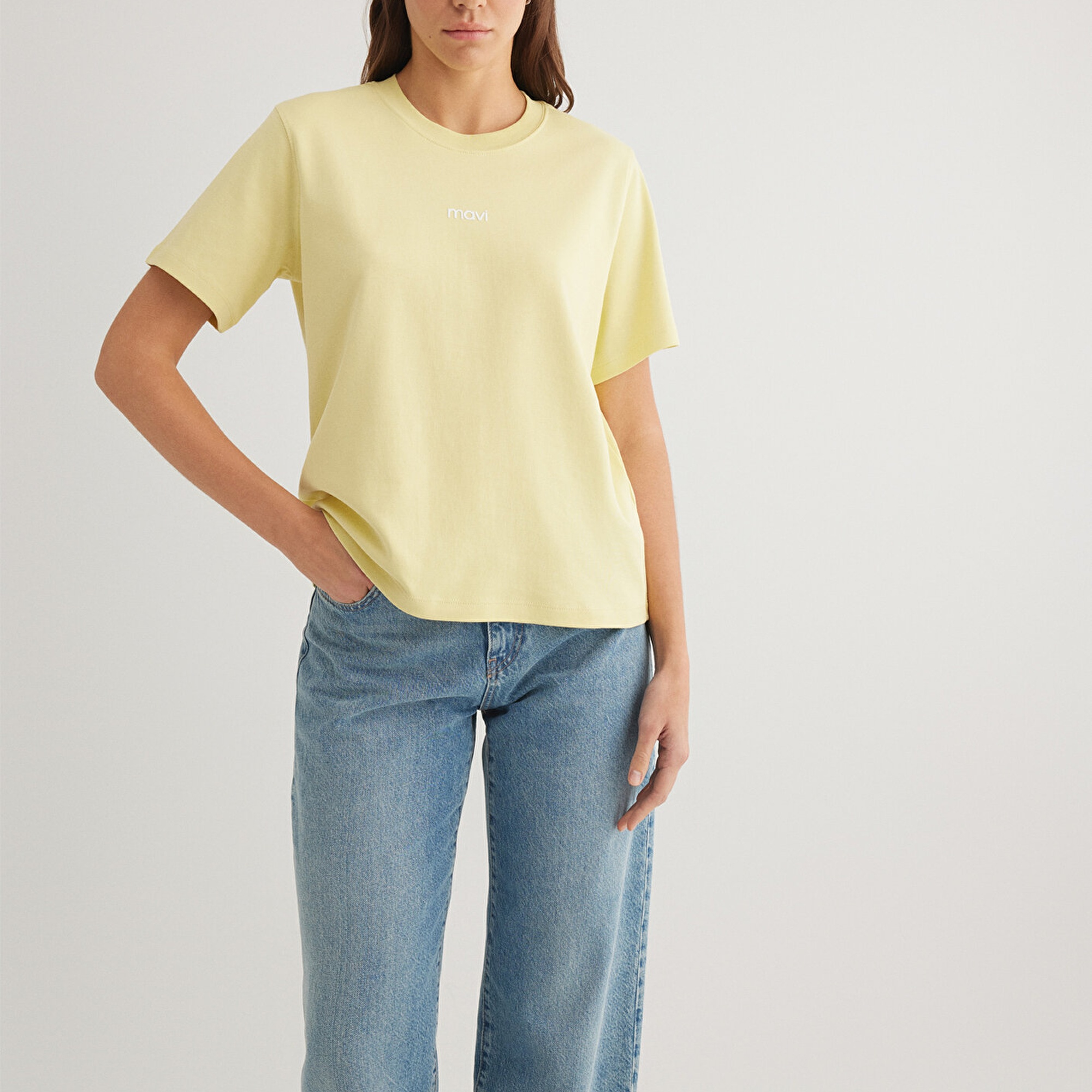Mavi Mavi Logo Baskılı Sarı Tişört Loose Fit / Bol Rahat Kesim 1612829-71303