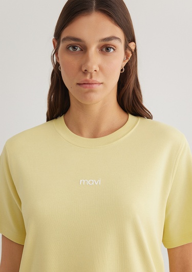  Mavi Mavi Logo Baskılı Sarı Tişört Loose Fit / Bol Rahat Kesim 1612829-71303