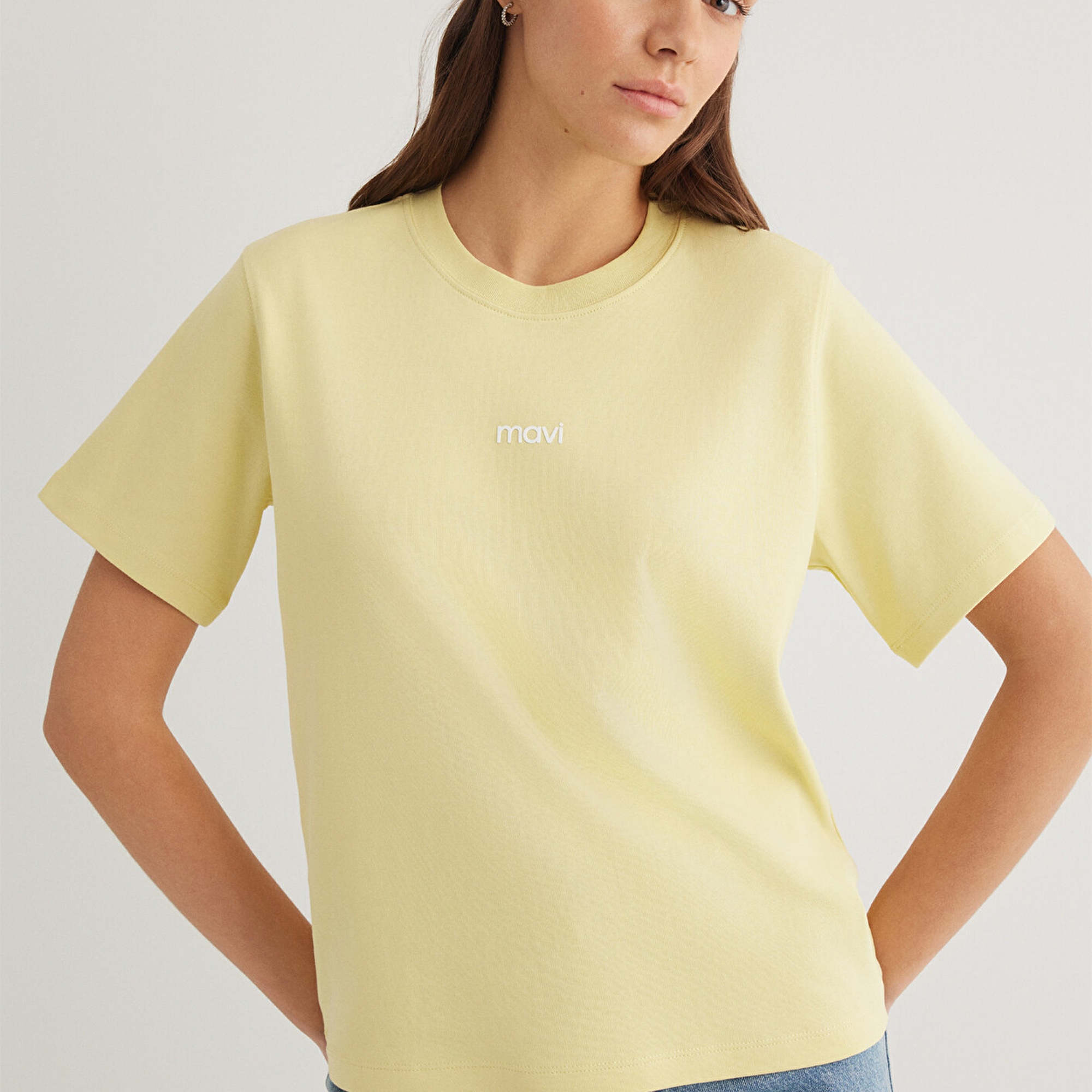 Mavi Mavi Logo Baskılı Sarı Tişört Loose Fit / Bol Rahat Kesim 1612829-71303