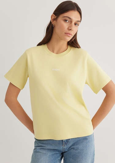  Mavi Mavi Logo Baskılı Sarı Tişört Loose Fit / Bol Rahat Kesim 1612829-71303