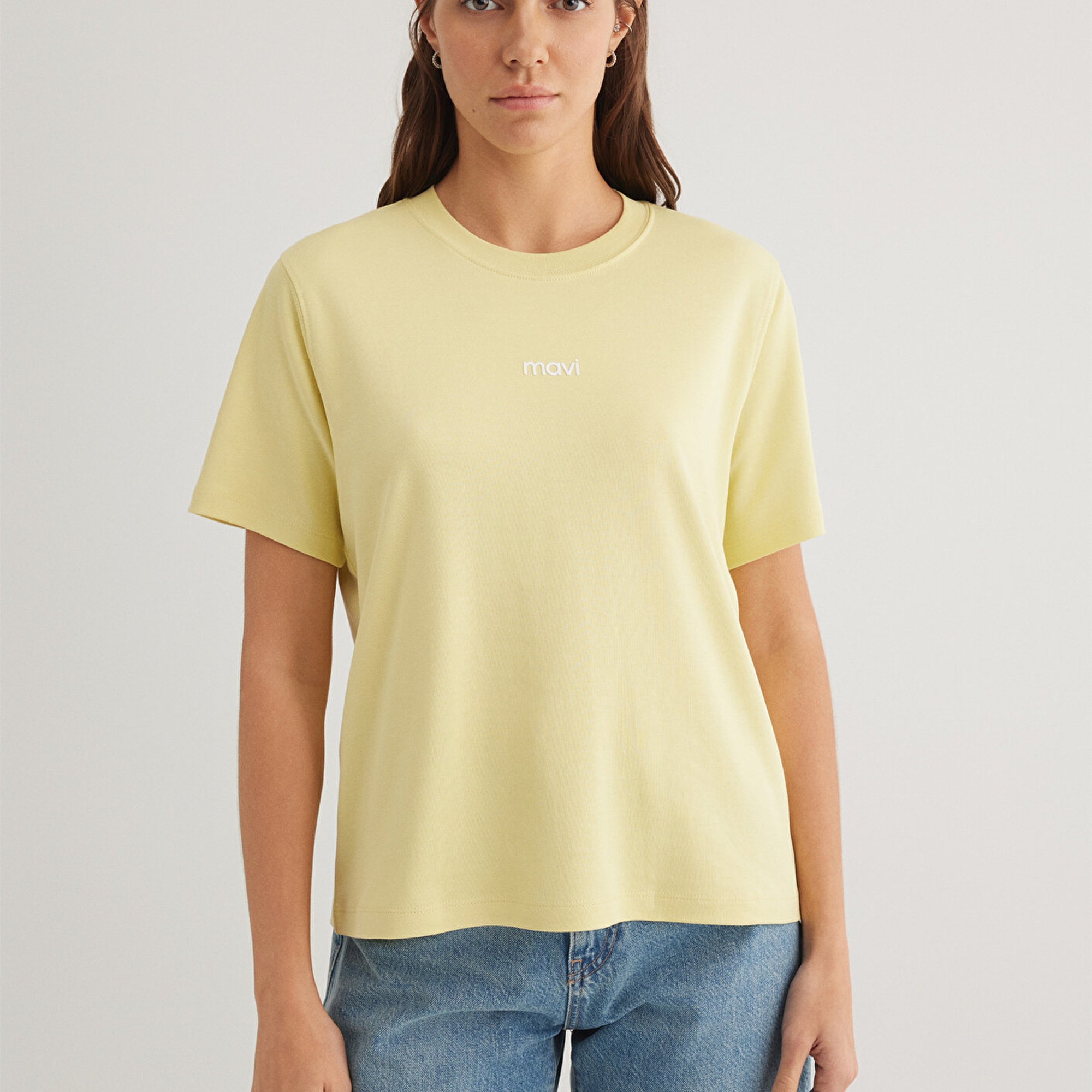 Mavi Mavi Logo Baskılı Sarı Tişört Loose Fit / Bol Rahat Kesim 1612829-71303