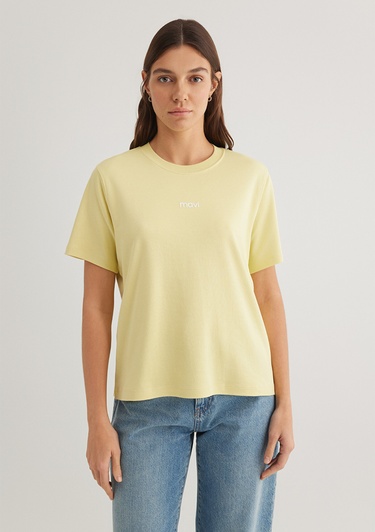  Mavi Mavi Logo Baskılı Sarı Tişört Loose Fit / Bol Rahat Kesim 1612829-71303