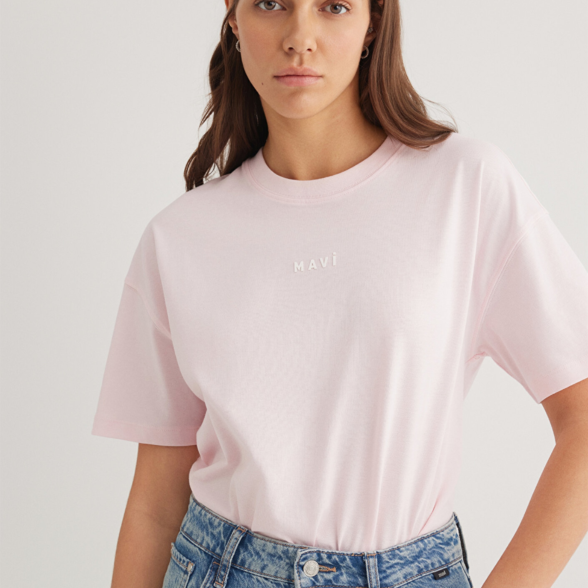 Mavi Mavi Baskılı Pembe Tişört Loose Fit / Bol Rahat Kesim 1612518-89200