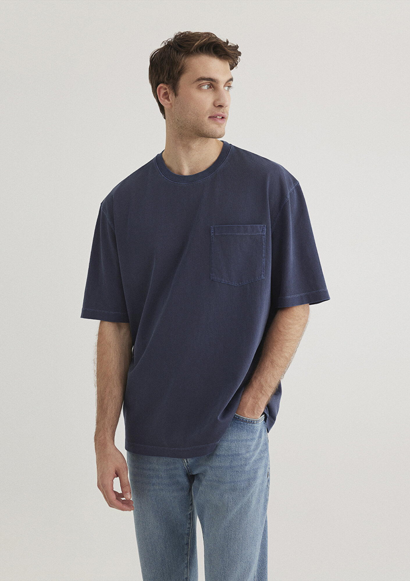  Mavi Cep Detaylı Lacivert Tişört Loose Fit / Bol Rahat Kesim 0612502-82183