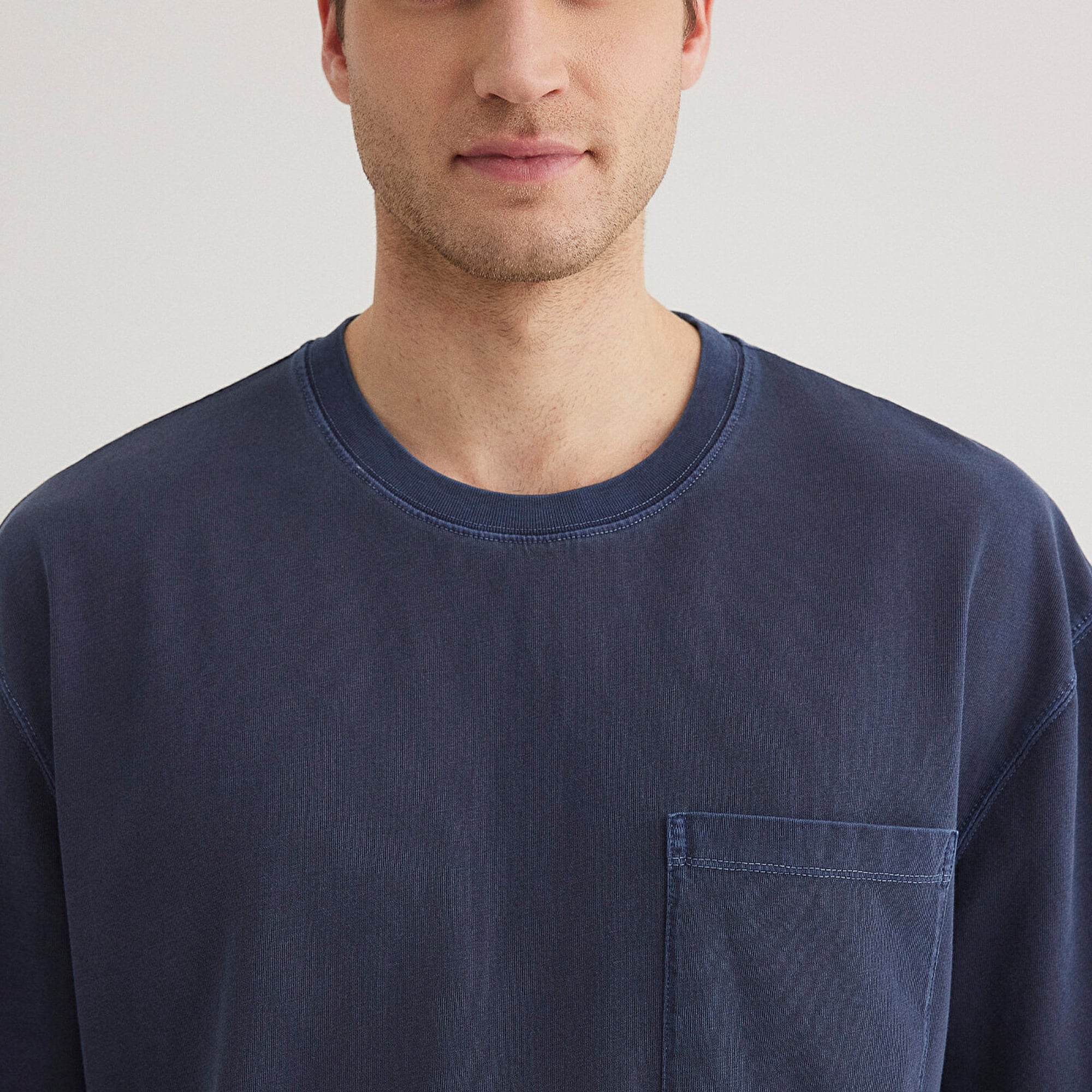 Mavi Cep Detaylı Lacivert Tişört Loose Fit / Bol Rahat Kesim 0612502-82183