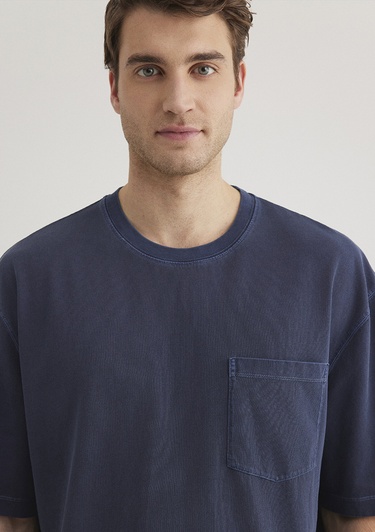  Mavi Cep Detaylı Lacivert Tişört Loose Fit / Bol Rahat Kesim 0612502-82183