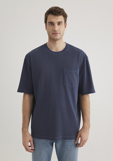  Mavi Cep Detaylı Lacivert Tişört Loose Fit / Bol Rahat Kesim 0612502-82183