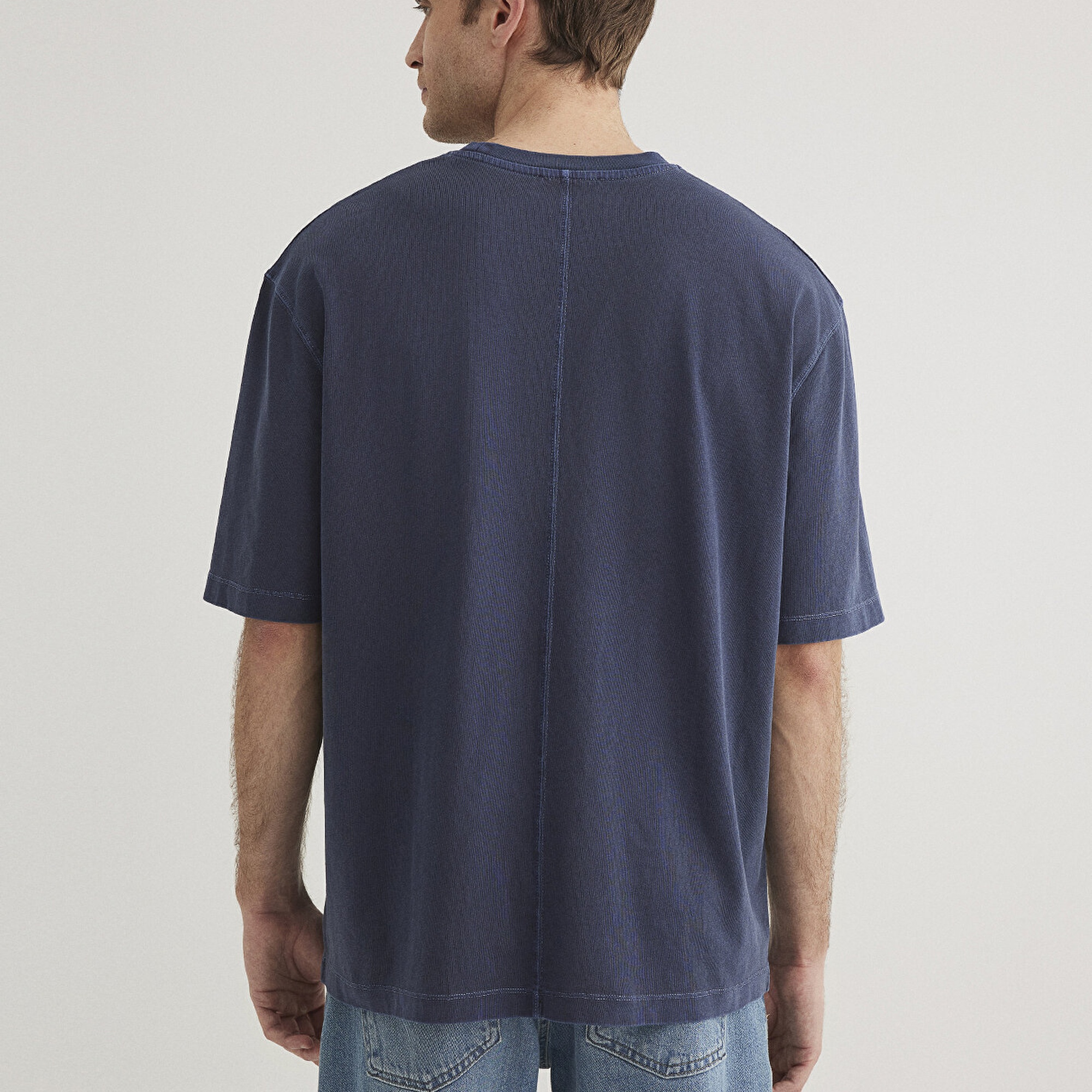 Mavi Cep Detaylı Lacivert Tişört Loose Fit / Bol Rahat Kesim 0612502-82183