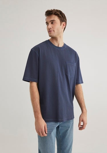  Mavi Cep Detaylı Lacivert Tişört Loose Fit / Bol Rahat Kesim 0612502-82183