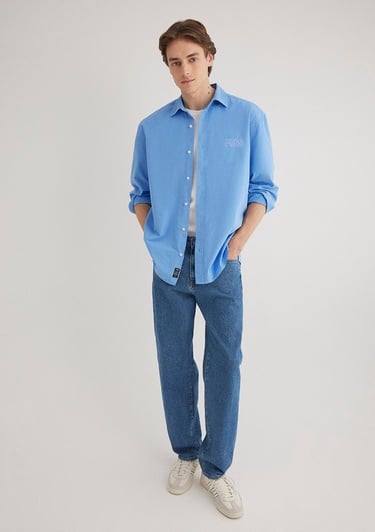 Mavi MVJNS Nakışlı Mavi Gömlek Loose Fit / Bol Rahat Kesim 0211432-70874