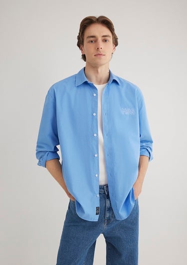 Mavi MVJNS Nakışlı Mavi Gömlek Loose Fit / Bol Rahat Kesim 0211432-70874