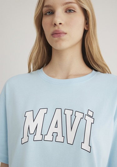  Mavi Mavi Logo Baskılı Mavi Tişört Oversize / Geniş Kesim 1600843-70806