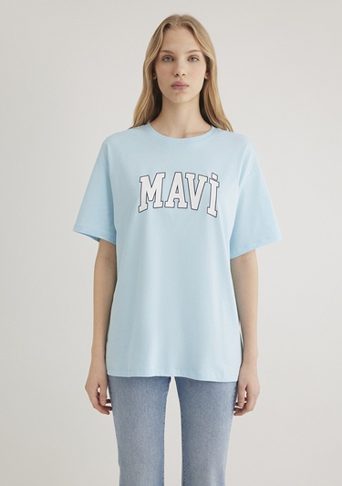  Mavi Mavi Logo Baskılı Mavi Tişört Oversize / Geniş Kesim 1600843-70806