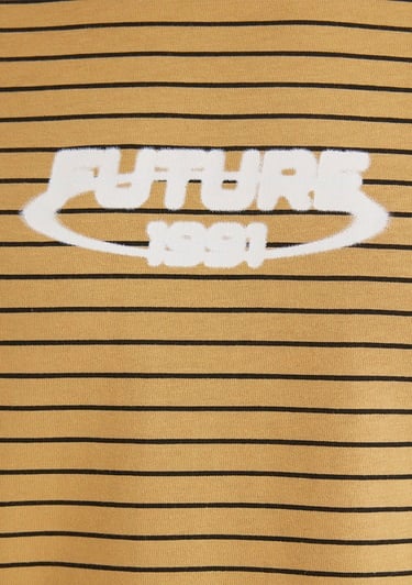  Mavi Baskılı Çizgili Hardal Tişört Loose Fit / Bol Rahat Kesim 0612495-70205