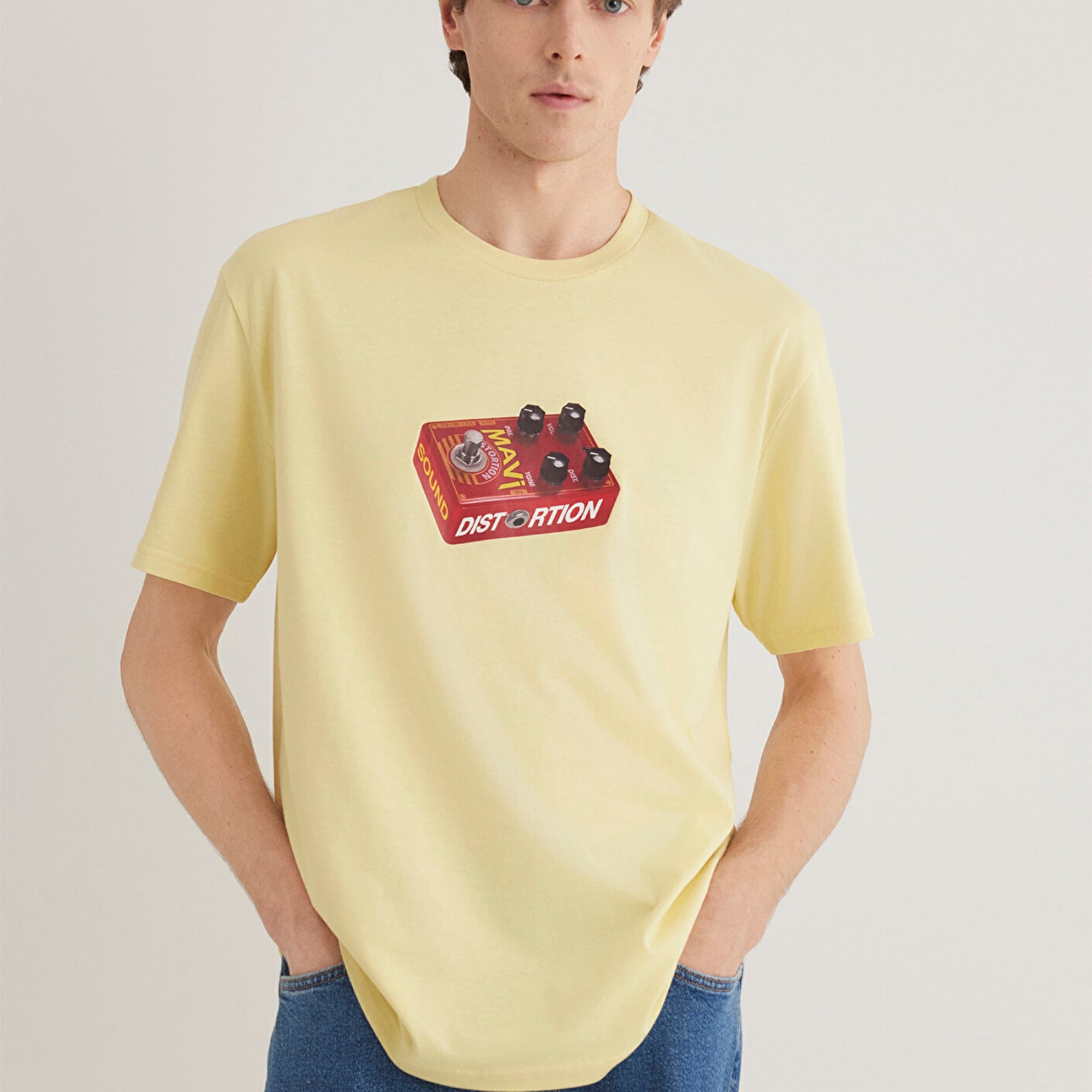 Mavi Müzik Baskılı Sarı Tişört Loose Fit / Bol Rahat Kesim 0612485-84567