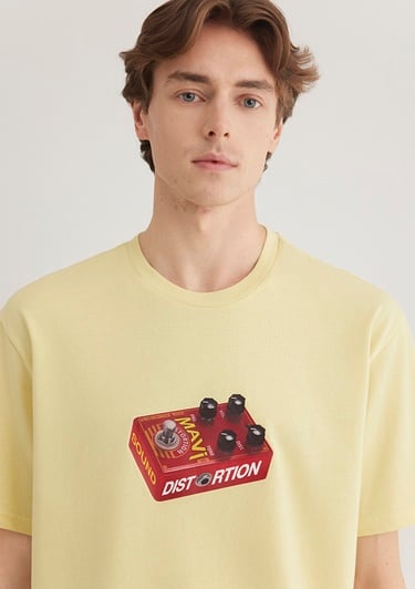  Mavi Müzik Baskılı Sarı Tişört Loose Fit / Bol Rahat Kesim 0612485-84567