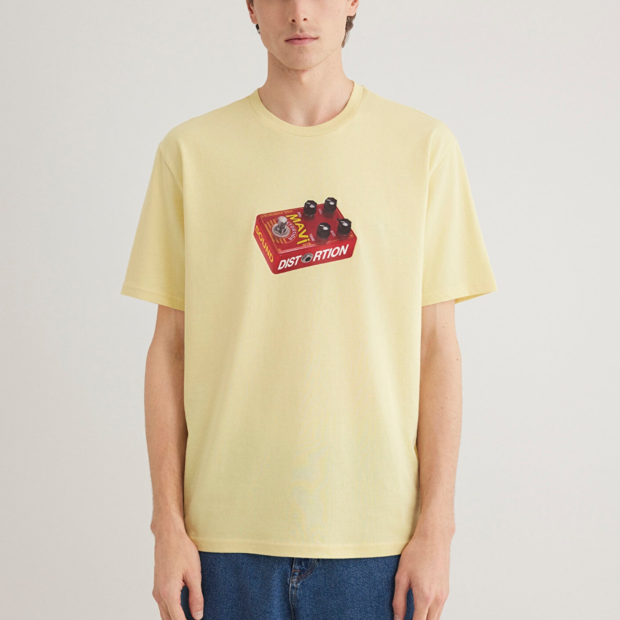 Mavi Müzik Baskılı Sarı Tişört Loose Fit / Bol Rahat Kesim 0612485-84567