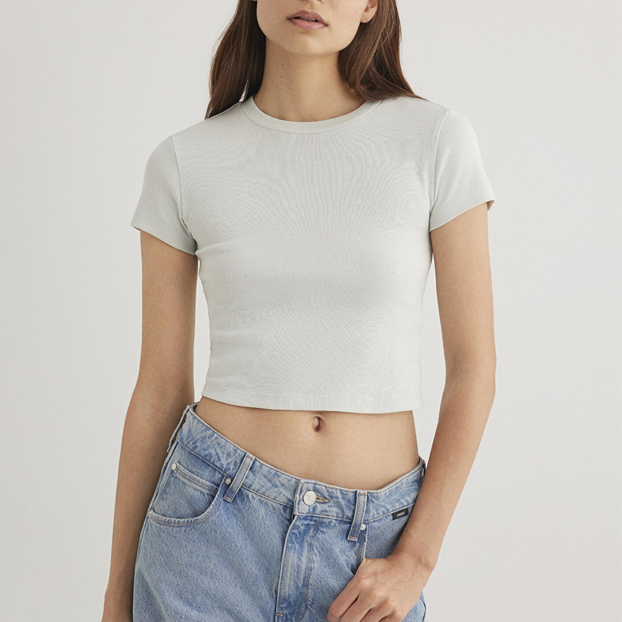 Mavi Yeşil Basic Tişört Crop / Kısa Kesim 1600814-71453