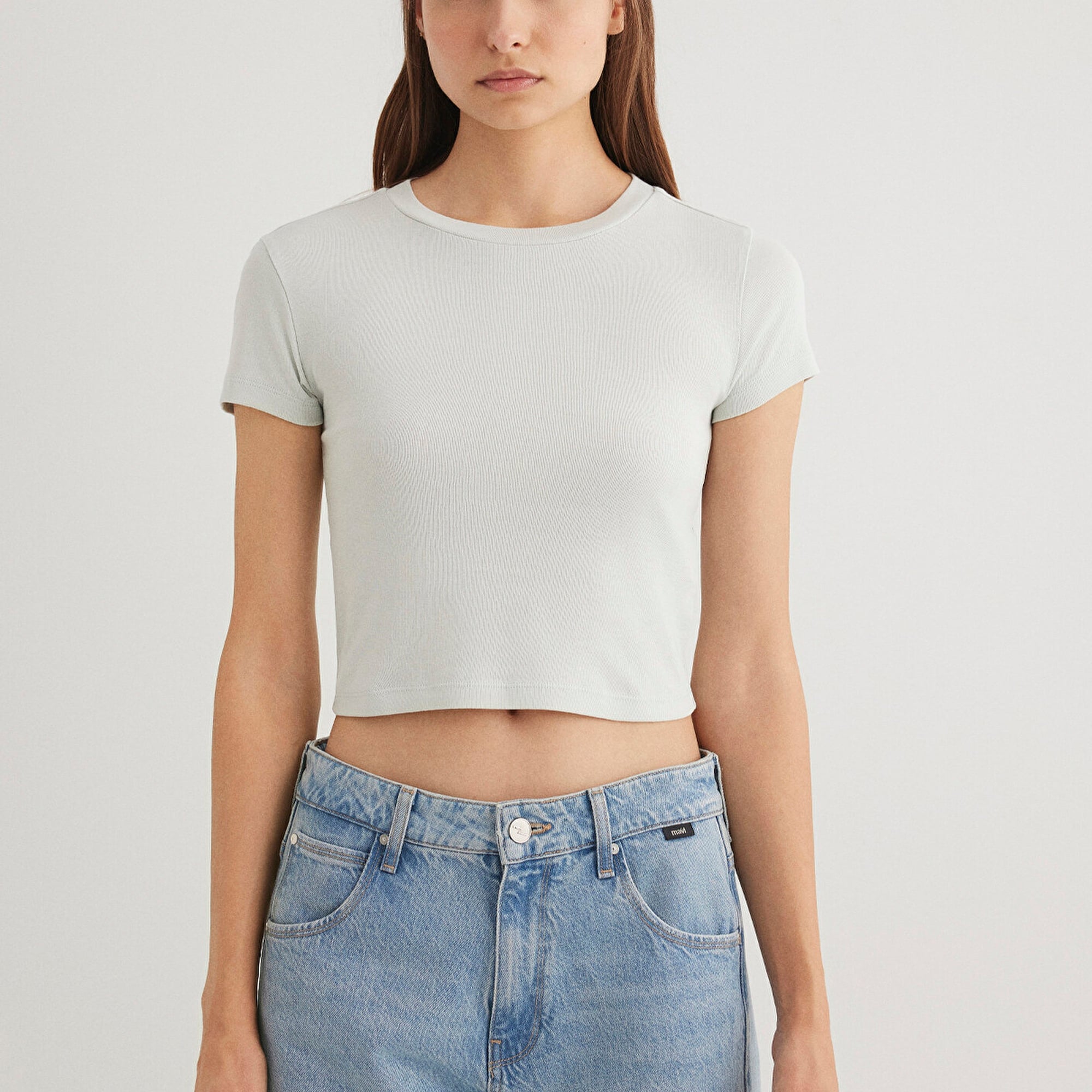 Mavi Yeşil Basic Tişört Crop / Kısa Kesim 1600814-71453