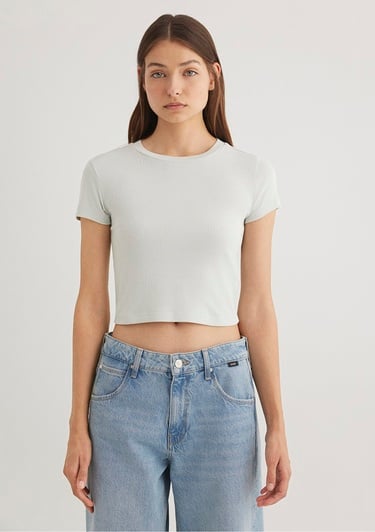  Mavi Yeşil Basic Tişört Crop / Kısa Kesim 1600814-71453