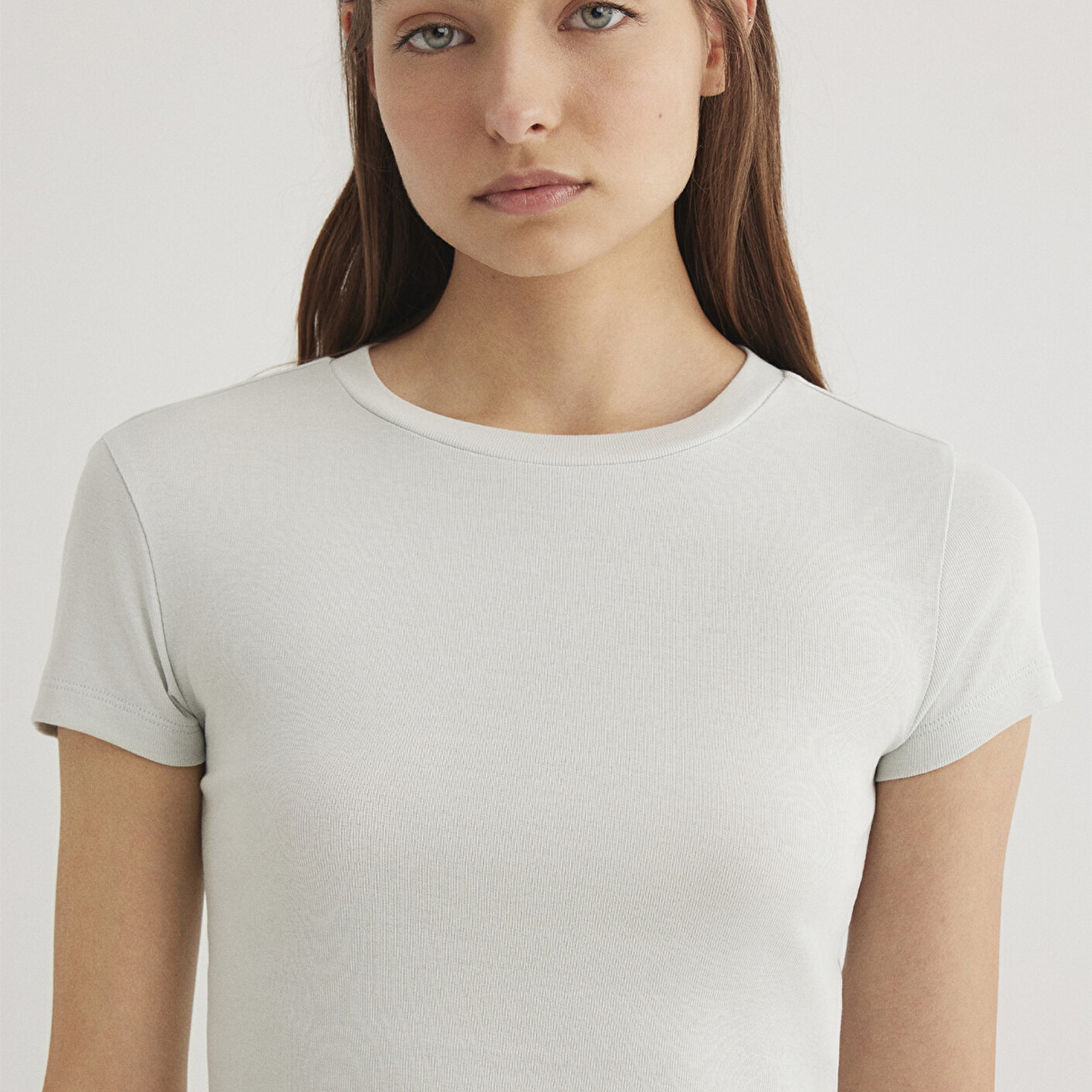 Mavi Yeşil Basic Tişört Crop / Kısa Kesim 1600814-71453