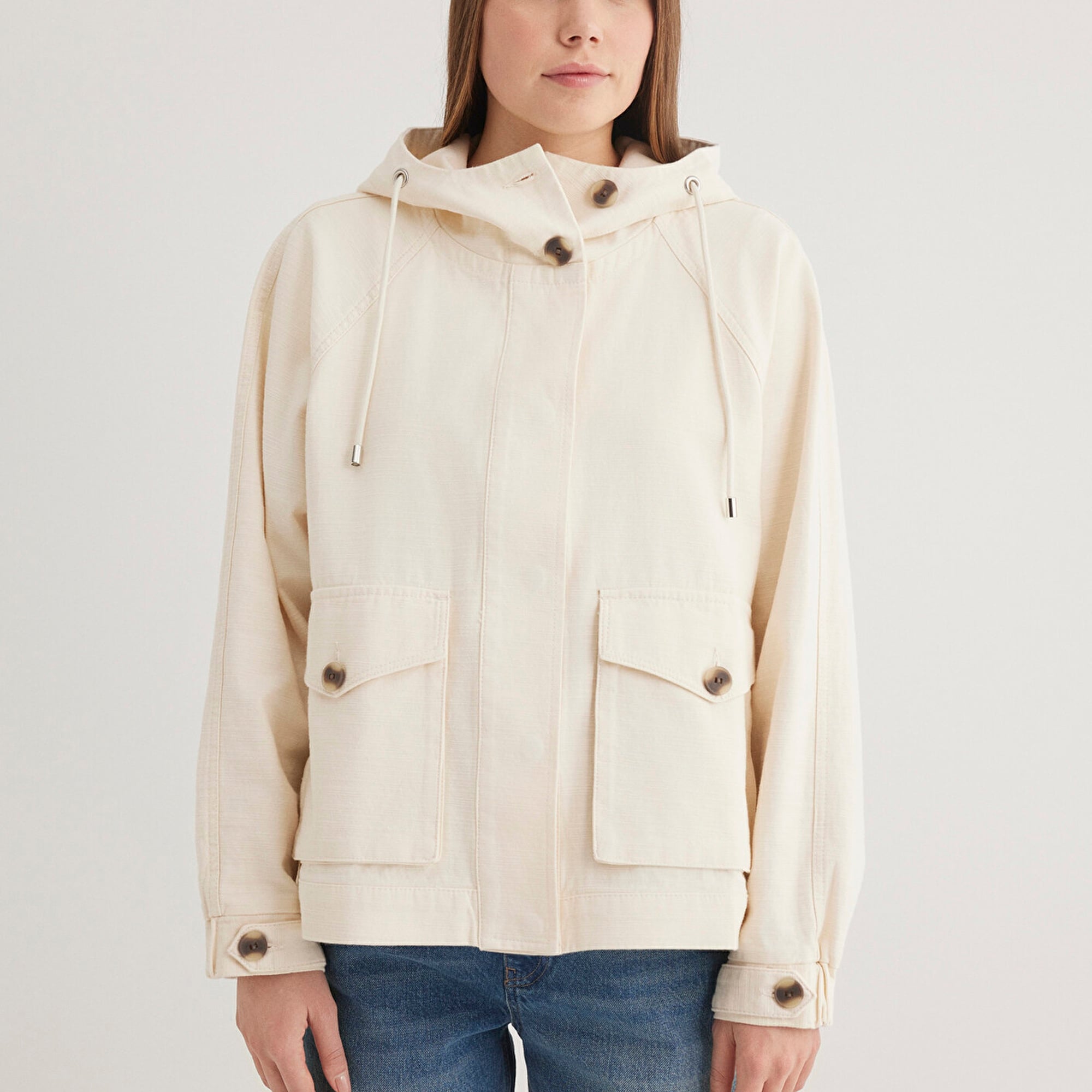 Mavi Kapüşonlu Ekru Ceket Oversize / Geniş Kesim 1110625-89513