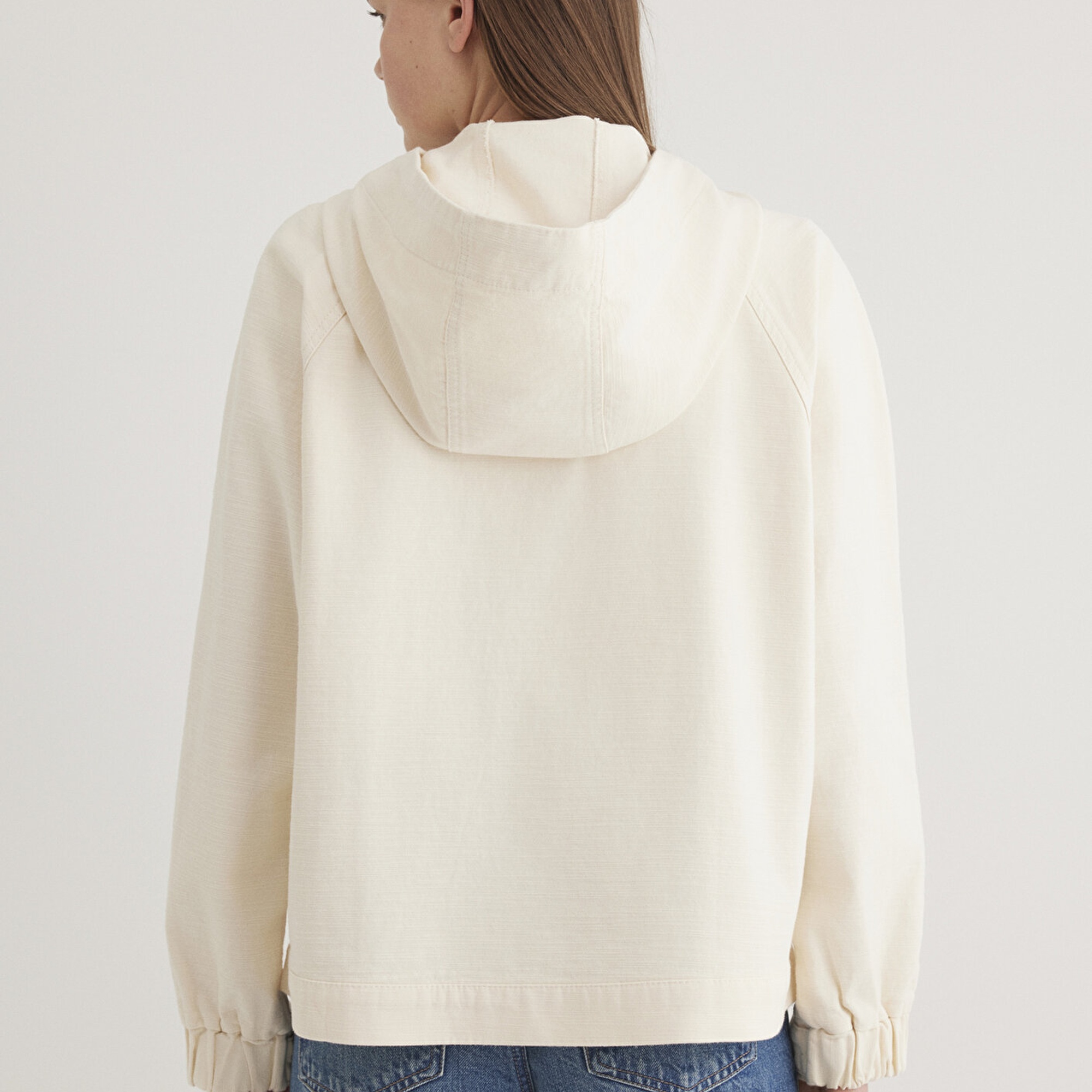 Mavi Kapüşonlu Ekru Ceket Oversize / Geniş Kesim 1110625-89513