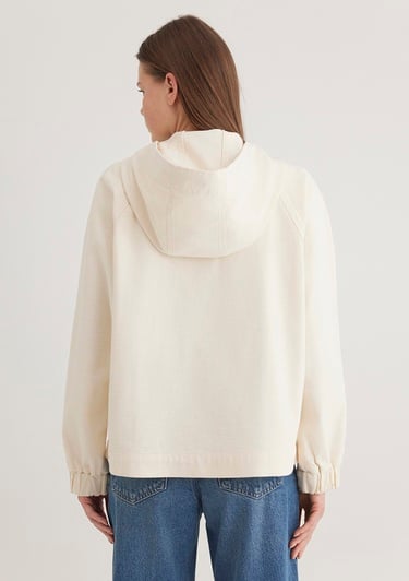  Mavi Kapüşonlu Ekru Ceket Oversize / Geniş Kesim 1110625-89513