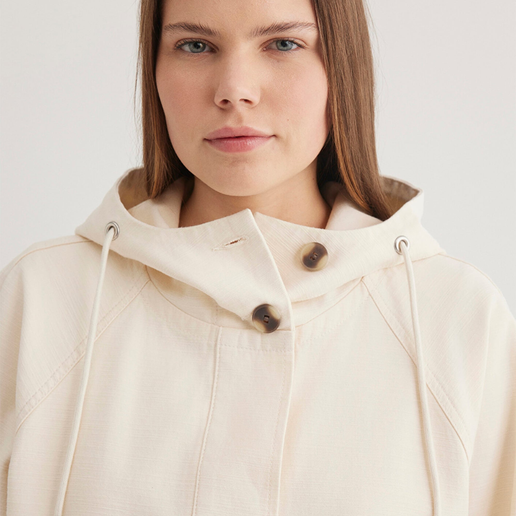 Mavi Kapüşonlu Ekru Ceket Oversize / Geniş Kesim 1110625-89513