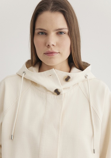  Mavi Kapüşonlu Ekru Ceket Oversize / Geniş Kesim 1110625-89513