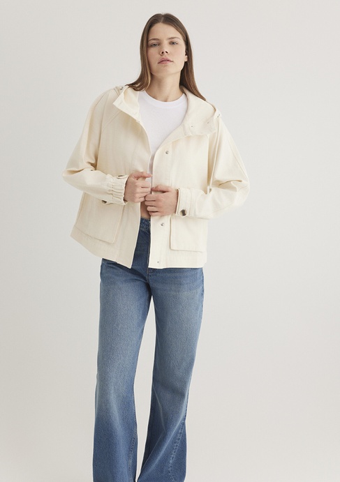  Mavi Kapüşonlu Ekru Ceket Oversize / Geniş Kesim 1110625-89513