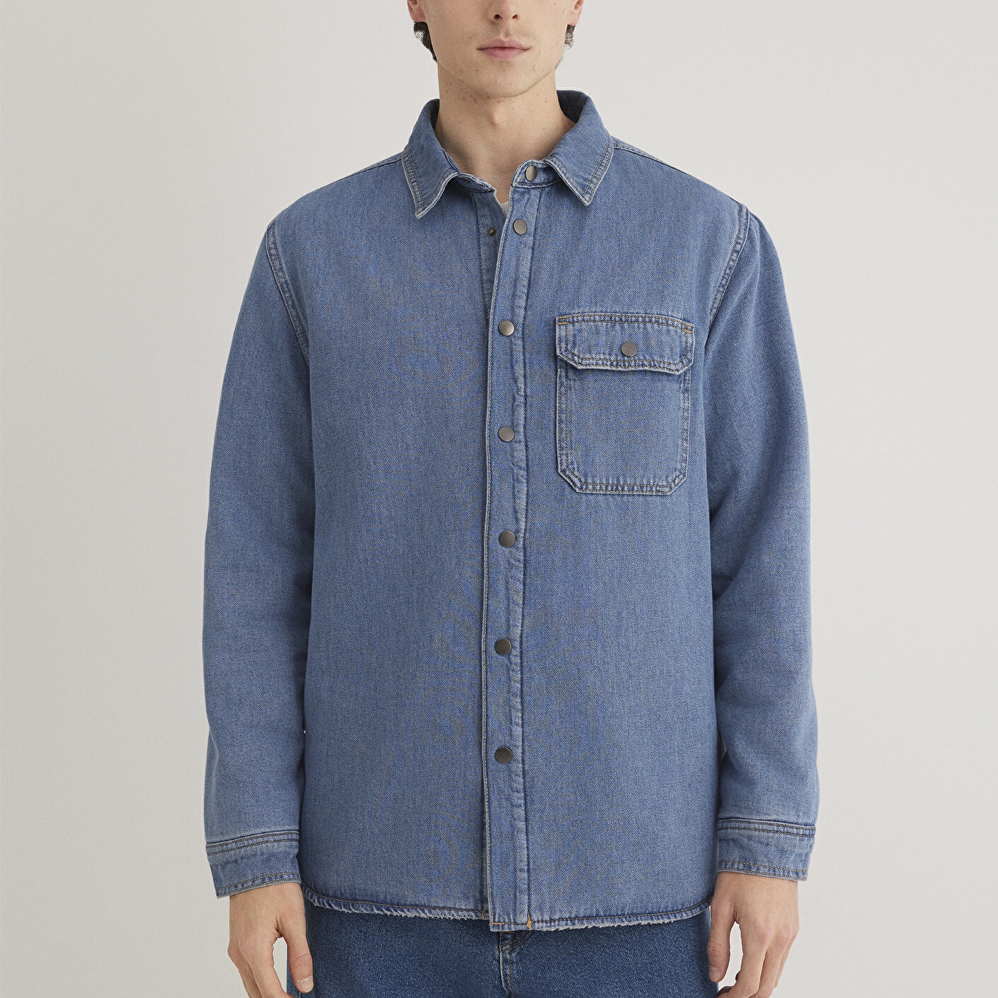 Mavi Jeremy Classic Denim Süni Kürklü Indigo Mavisi Jean Gömlek Oversize / Geniş Kesim 0211186-88559