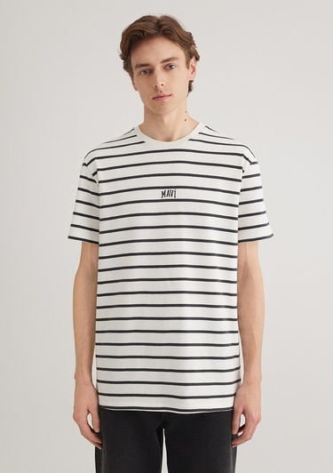  Mavi Mavi Logo Baskılı Beyaz Tişört Loose Fit / Bol Rahat Kesim 0612420-86678