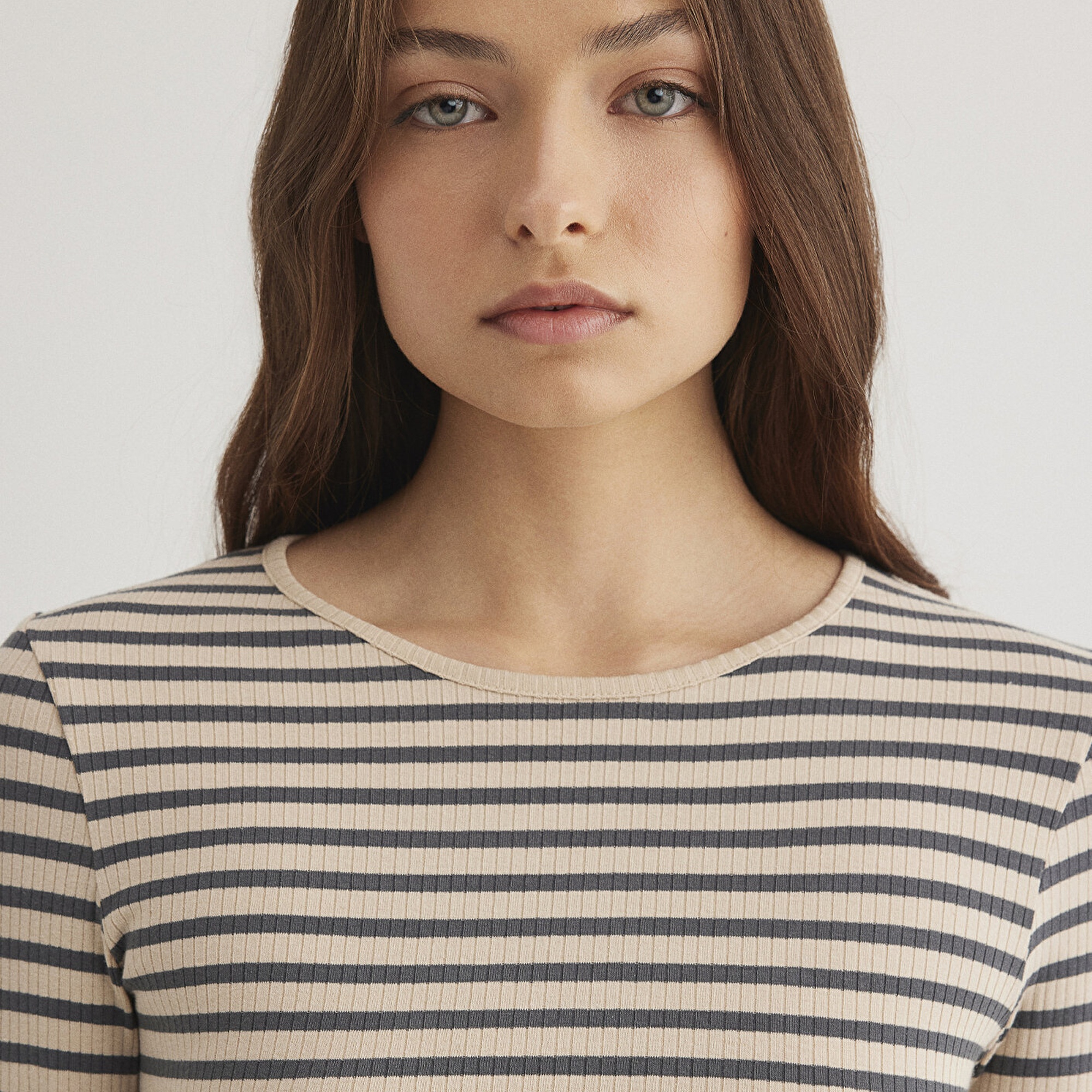 Mavi Çizgili Antrasit Tişört Slim Fit / Dar Kesim 1612648-88032