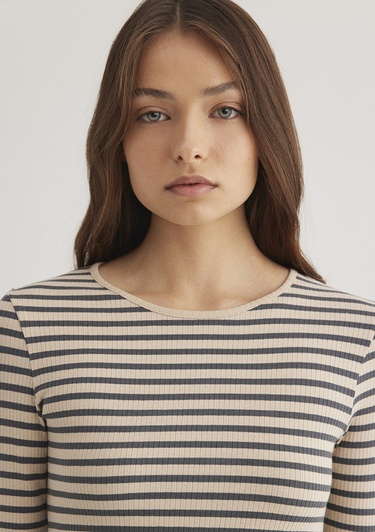  Mavi Çizgili Antrasit Tişört Slim Fit / Dar Kesim 1612648-88032