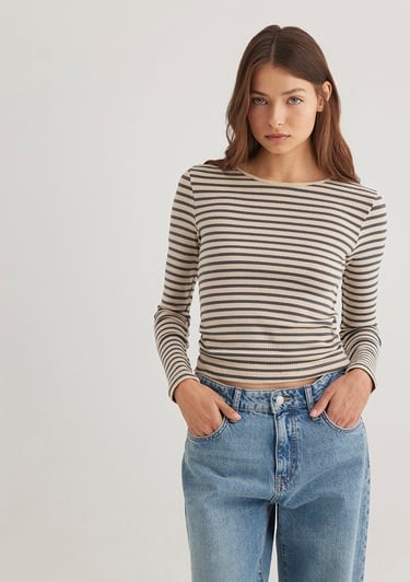  Mavi Çizgili Antrasit Tişört Slim Fit / Dar Kesim 1612648-88032