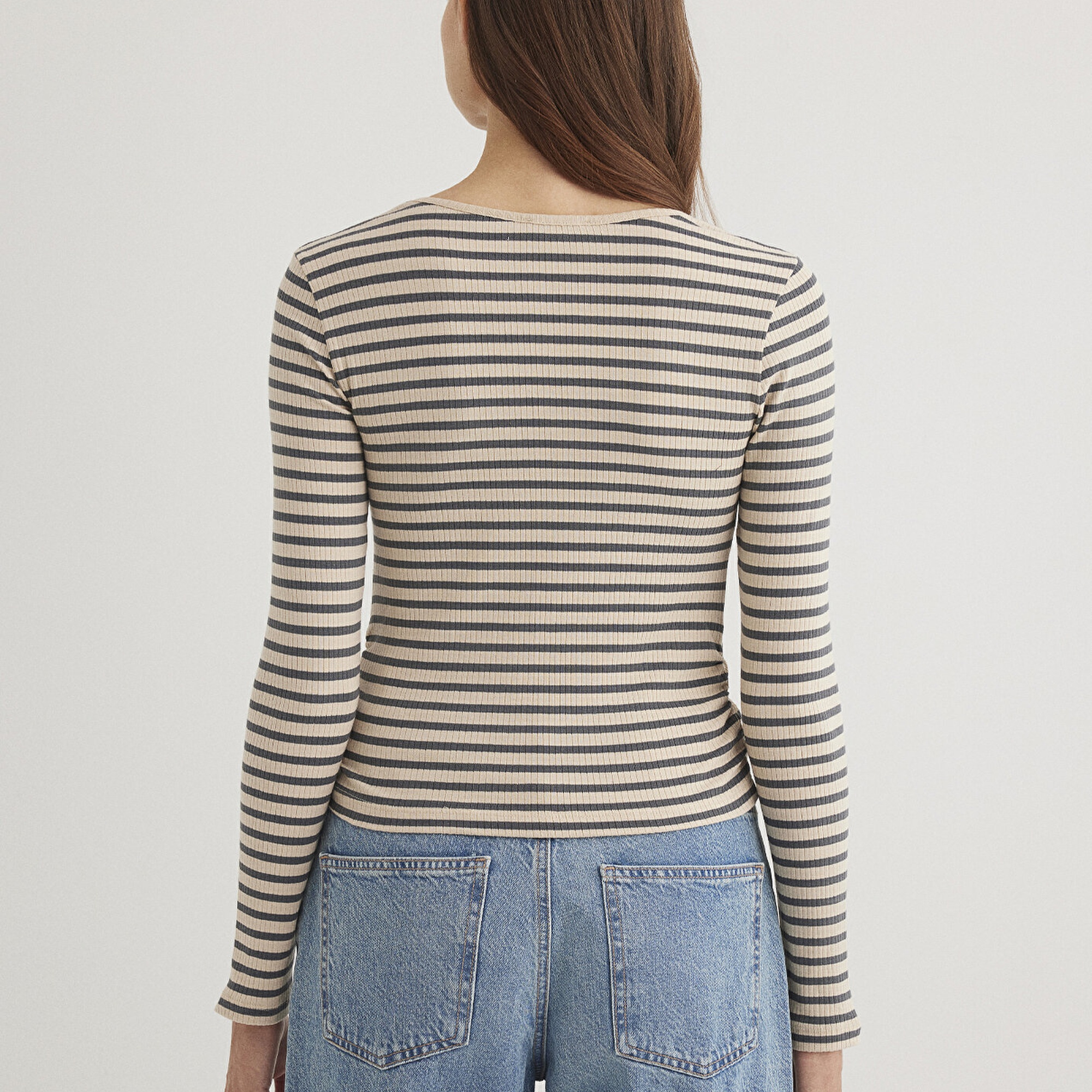 Mavi Çizgili Antrasit Tişört Slim Fit / Dar Kesim 1612648-88032