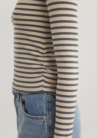  Mavi Çizgili Antrasit Tişört Slim Fit / Dar Kesim 1612648-88032