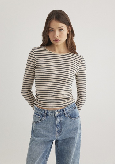  Mavi Çizgili Antrasit Tişört Slim Fit / Dar Kesim 1612648-88032