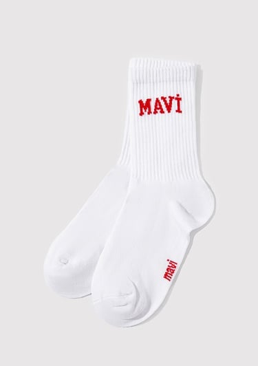  Mavi Mavi Logo Detaylı Beyaz Soket Çorap 1912726-20454