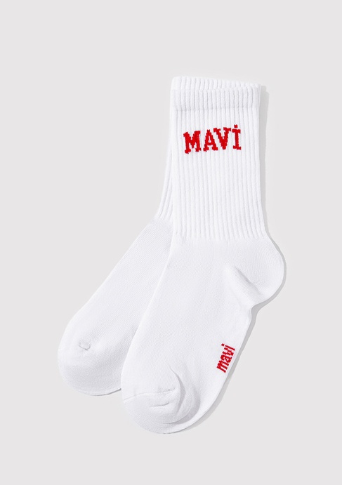  Mavi Mavi Logo Detaylı Beyaz Soket Çorap 1912726-20454