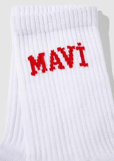  Mavi Mavi Logo Detaylı Beyaz Soket Çorap 1912726-20454