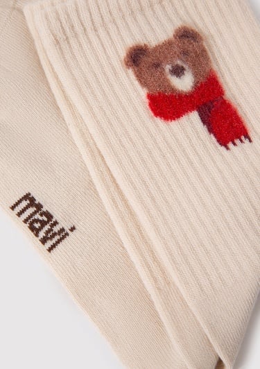  Mavi Ayı Baskılı Beyaz Soket Çorap 1912758-32324