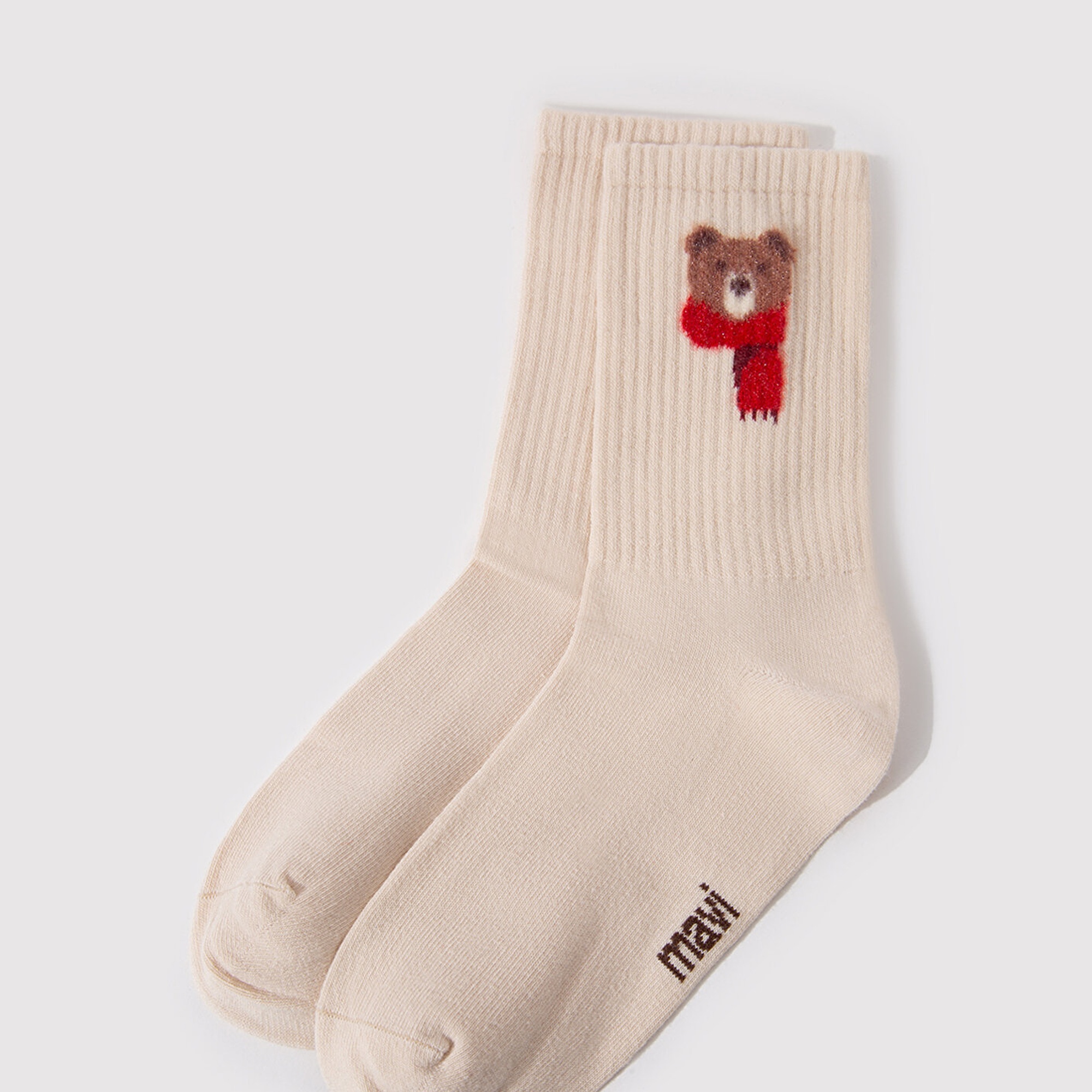 Mavi Ayı Baskılı Beyaz Soket Çorap 1912758-32324