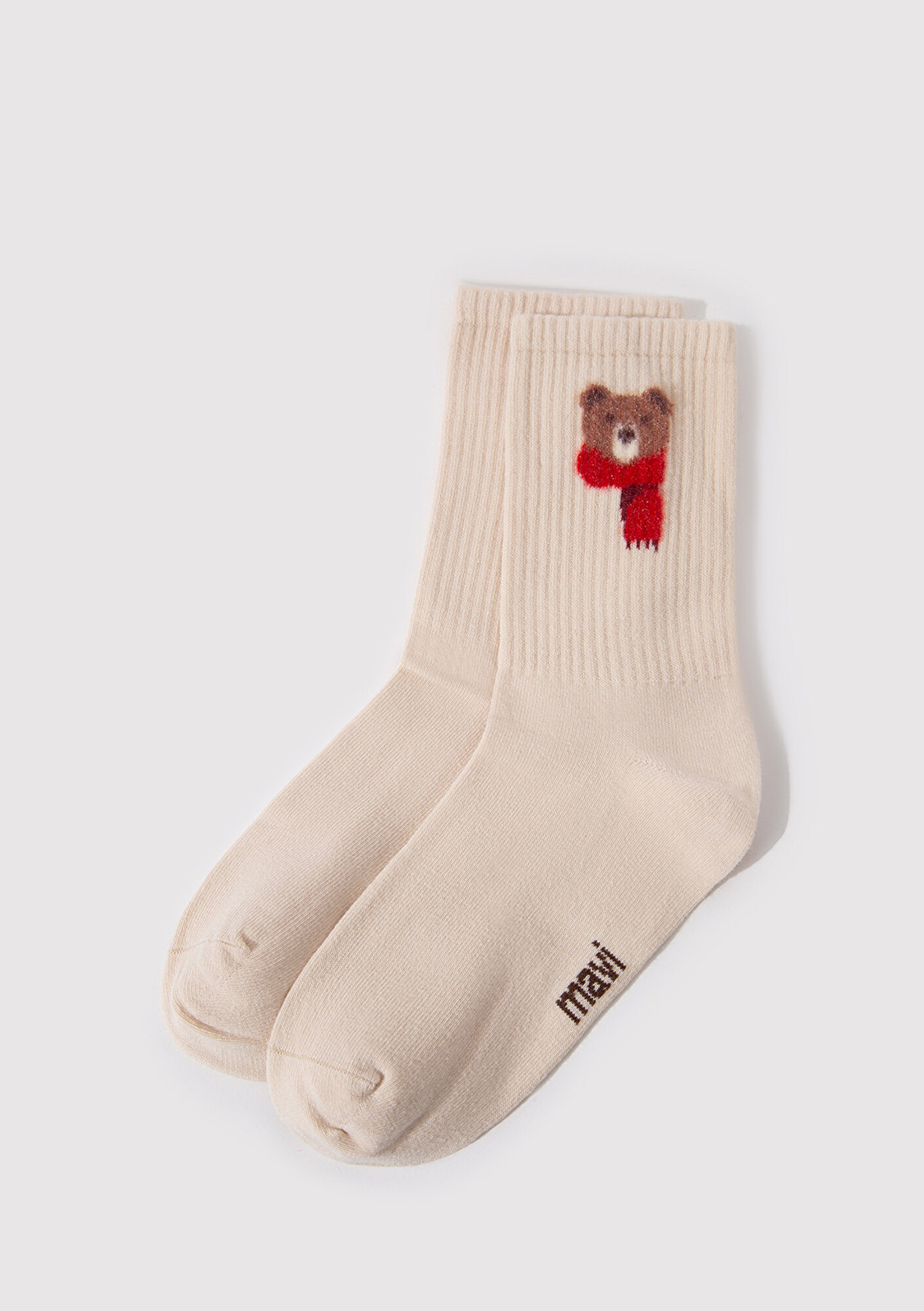  Mavi Ayı Baskılı Beyaz Soket Çorap 1912758-32324