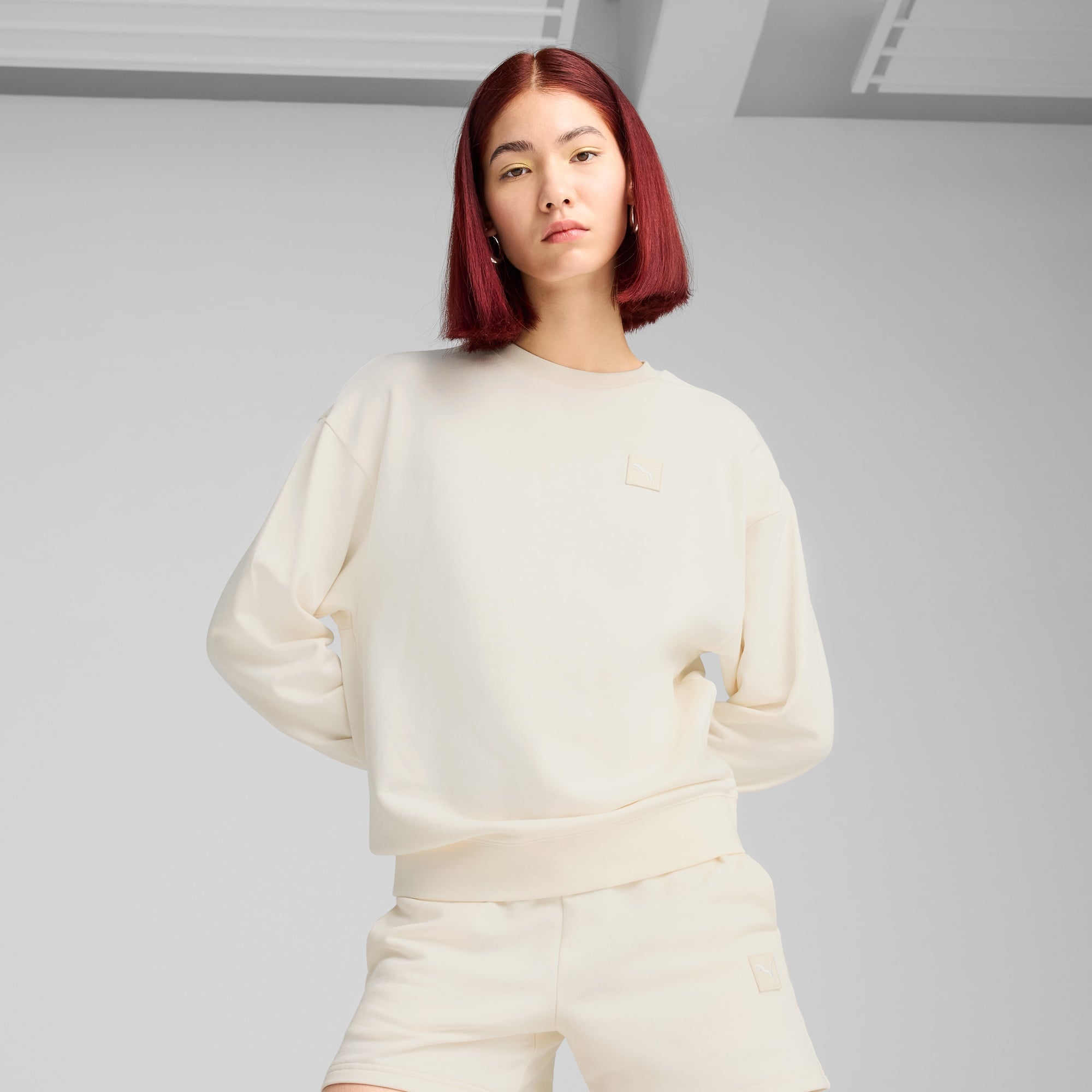 Puma Ess Elevated Comfort Crew Tr Kadın Krem Sweatshirt