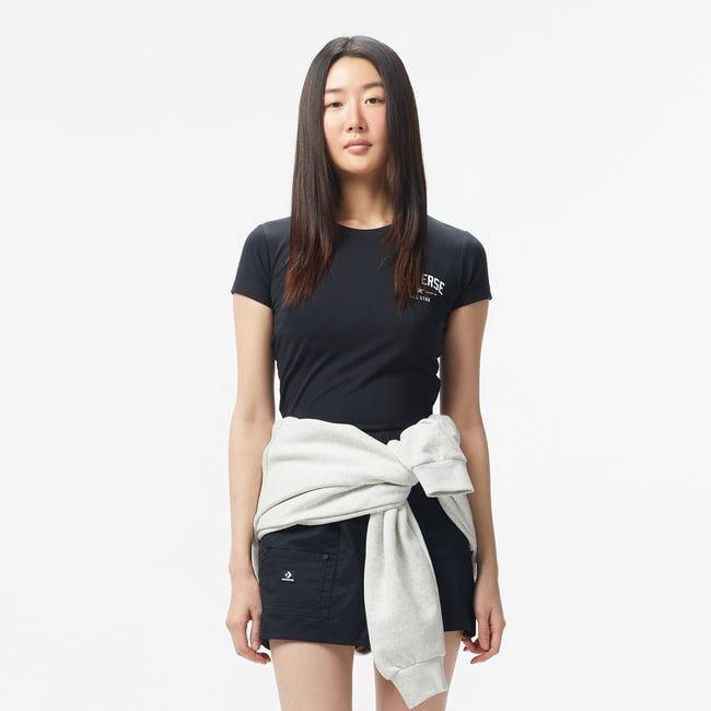  Converse Kadın Slim Fit Baskılı Siyah T-Shirt