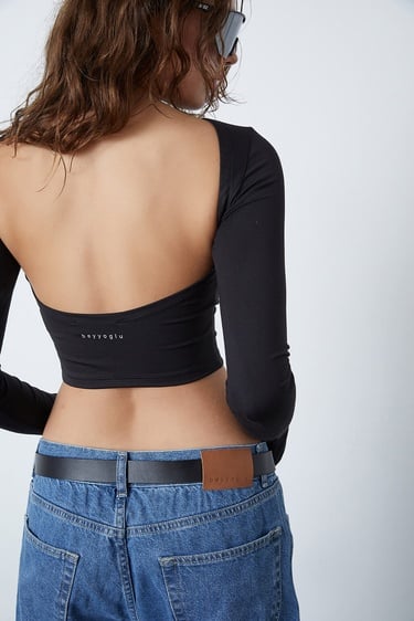  Sırt Dekolte Uzun Kollu Body