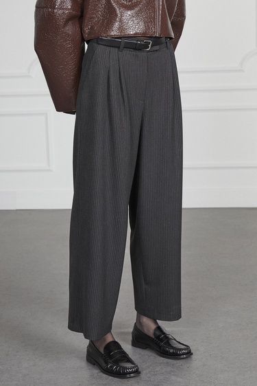  Çizgili Pileli Palazzo Pantolon